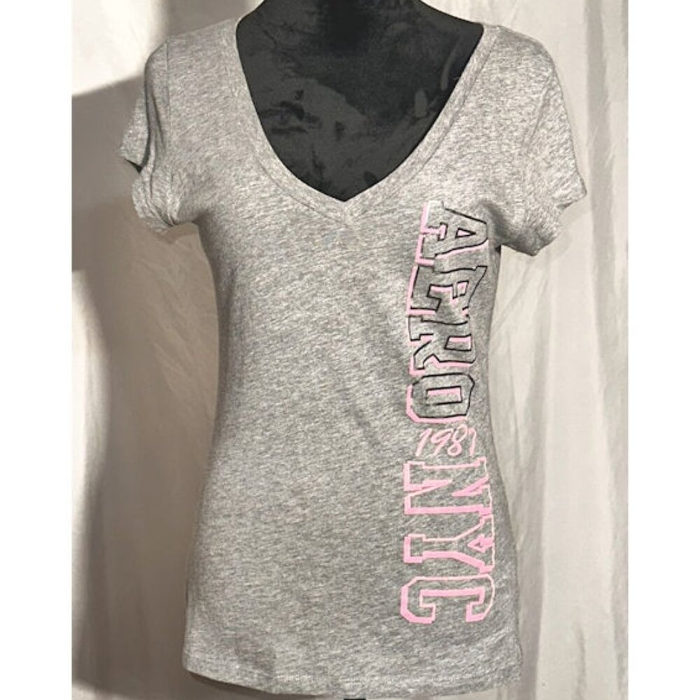 Aeropostale NYC V-Neck Gray Logo T-Shirt, 1987, Medium